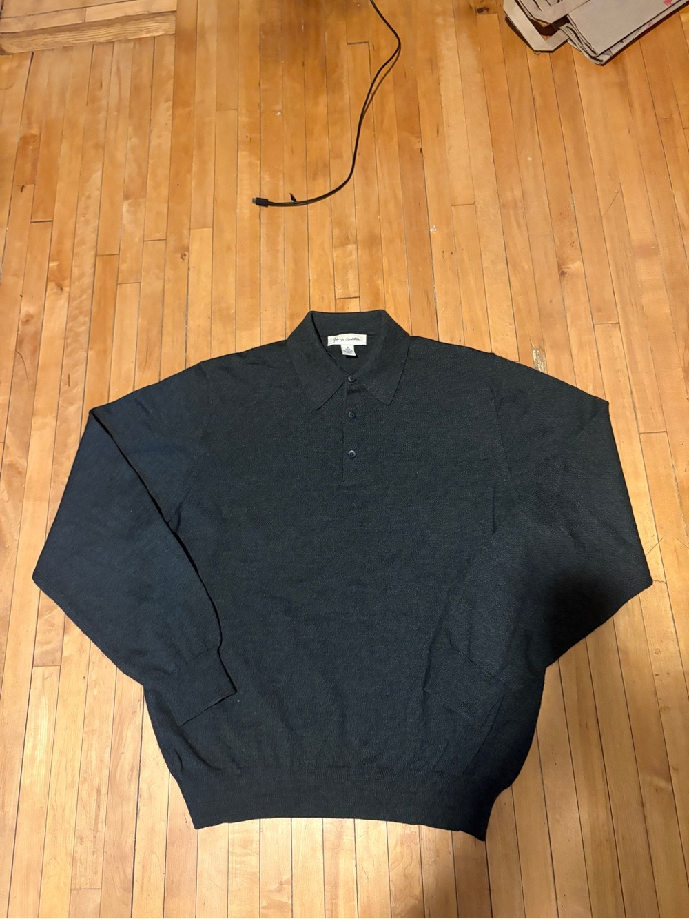 John W. Nordstrom Dark Gray Long-Sleeve Polo 100% Merino Wool Sweater